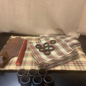 Plaid Napkin Set with Wooden Rings, Park Imports